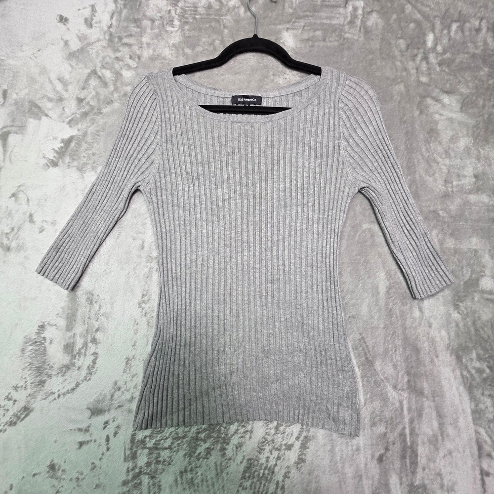 525 America Heather Gray Ribbed Knit Scoop Neck 3/4 Sleeve Top Size Medium